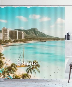 Hawaiian Landmark Fabric Shower Curtain for Modern Bathroom Decor