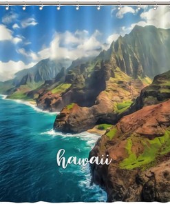 Hawaiian Landmark Shower Curtain with Scenic Painting Print
