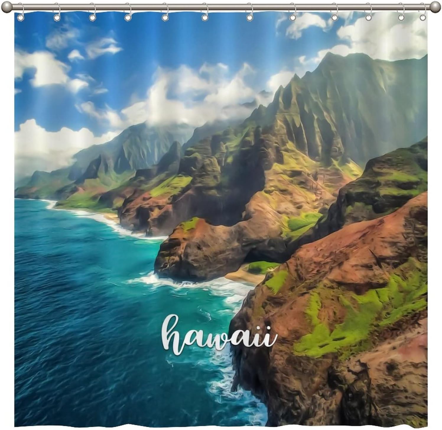 Hawaiian Landmark Shower Curtain with Scenic Painting Print
