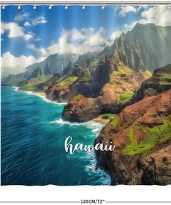 Hawaiian Landmark Shower Curtain with Scenic Painting Print