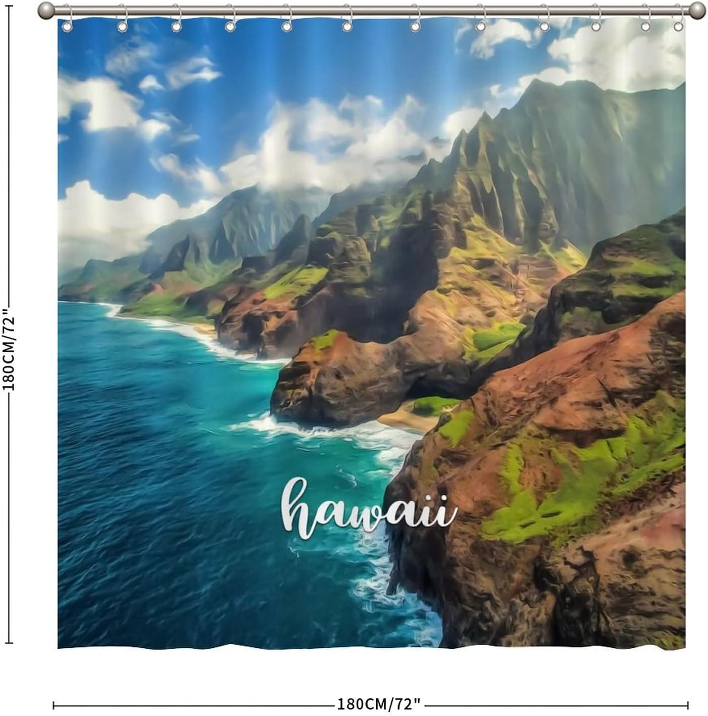 Hawaiian Landmark Shower Curtain with Scenic Painting Print