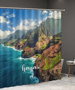 Hawaiian Landmark Shower Curtain with Scenic Painting Print