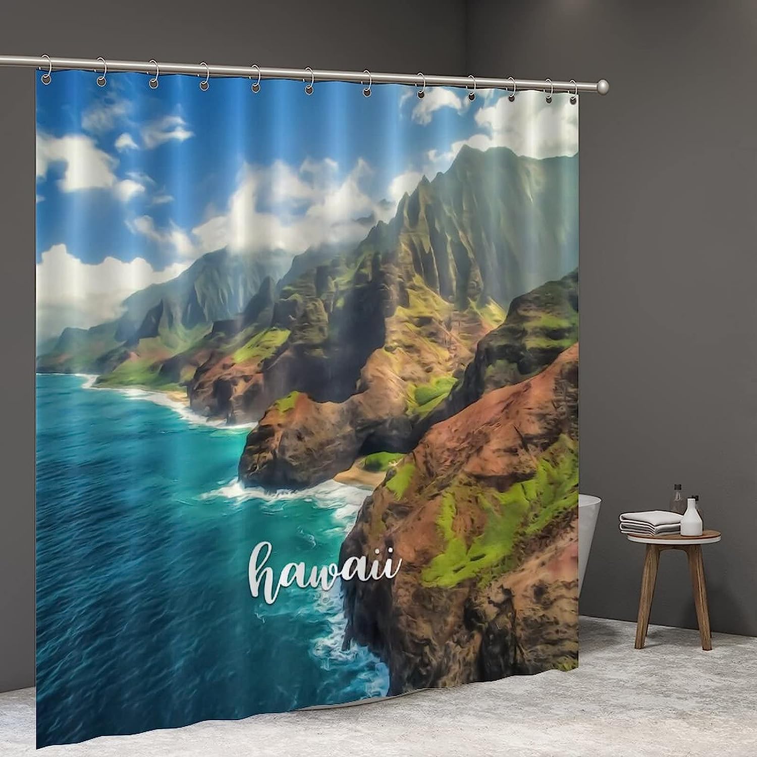 Hawaiian Landmark Shower Curtain with Scenic Painting Print