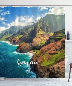 Hawaiian Landmark Shower Curtain with Scenic Painting Print
