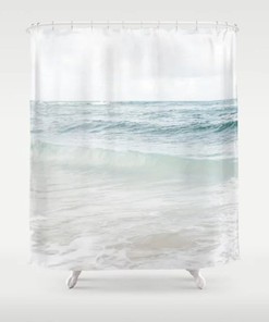 Hawaiian Ocean Bathroom Decor Shower Curtain With Waves And Serene Beach - Coastal Shower Curtain