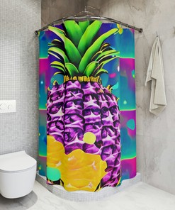 Hawaiian Organic Pineapple Shower Curtain by AI Art Design 
