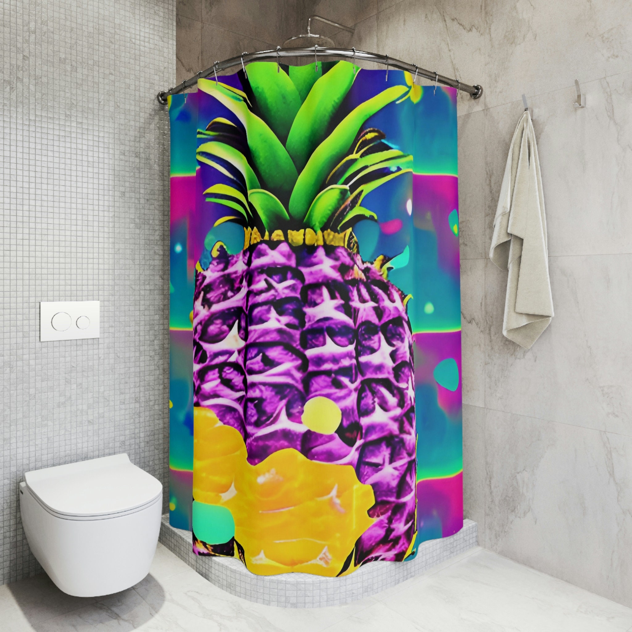 Hawaiian Organic Pineapple Shower Curtain by AI Art Design