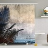 Hawaiian Palm Tree Shower Curtain with Vintage Waterscape for Bathroom