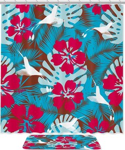 Hawaiian Plumeria Printed Bathroom Tub Set With Waterproof Fabric Shower Curtain