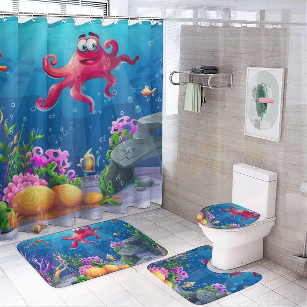 Hawaiian Sea Octopus Tropical Shower Curtain, Waterproof Bathroom Decor by Vantaso