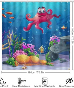 Hawaiian Sea Octopus Tropical Shower Curtain, Waterproof Bathroom Decor by Vantaso
