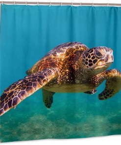 Hawaiian Sea Turtle Shower Curtain - Blue Ocean Bathtub Curtain for Bathroom