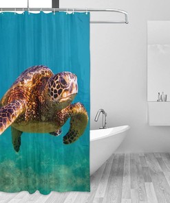 Hawaiian Sea Turtle Shower Curtain - Blue Ocean Bathtub Curtain for Bathroom