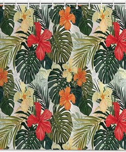Hawaiian Summer Tropical Island Vegetation Leaves Shower Curtain - Waterproof Home Bathroom Decor by WengBeauty