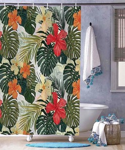 Hawaiian Summer Tropical Island Vegetation Leaves Shower Curtain - Waterproof Home Bathroom Decor by WengBeauty