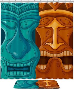 Hawaiian Tiki Tribal Vintage Shower Curtain Liner, Fabric Bathroom Decor