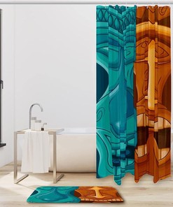 Hawaiian Tiki Tribal Vintage Shower Curtain Liner, Fabric Bathroom Decor