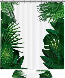 Hawaiian Tropical Palm Leaves Fabric Shower Curtain Liner With Floral Graphic Artwork Print