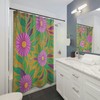 Hawaiian-Inspired Purple and Green Floral Shower Curtain for a Tropical Bathroom