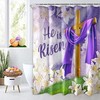 He Is Risen Easter Shower Curtain With Religious Quotes And Spring Design