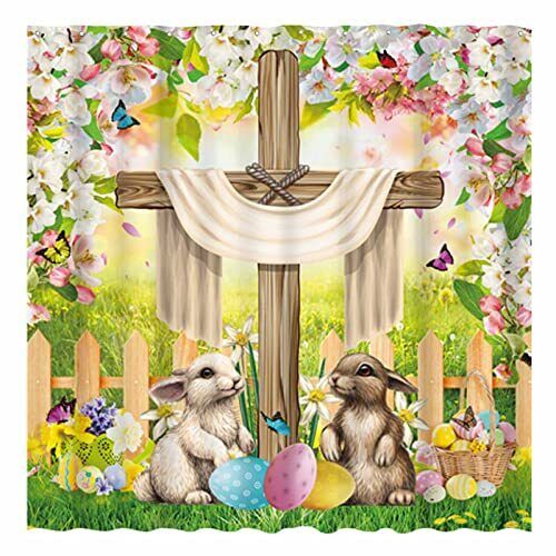 He Is Risen! The Cross On Spring Floral Scene Elegant Shower Curtain