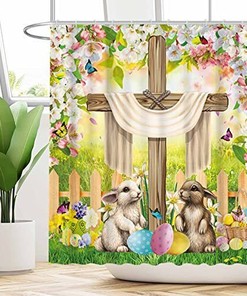 He Is Risen! The Cross On Spring Floral Scene Elegant Shower Curtain