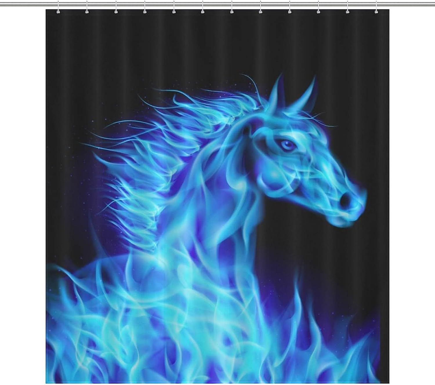 Head Of Blue Fire Horse Water-Resistant Shower Curtain For Bathroom