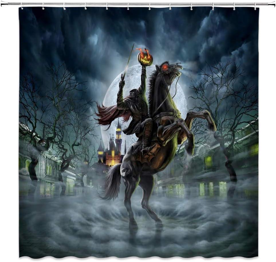 Headless Horse Halloween Shower Curtain, Gothic Style Fabric, Perfect All Saints Day Party Decor