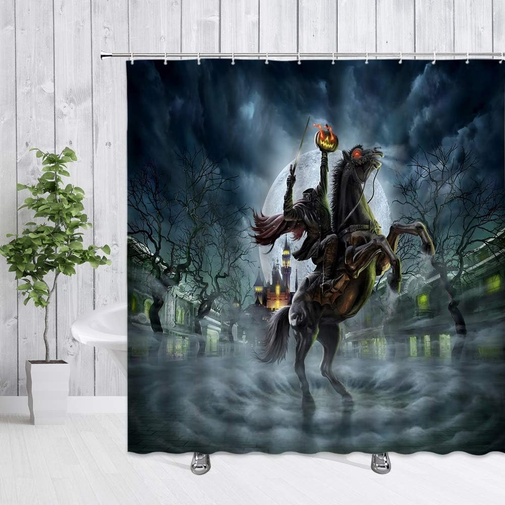 Headless Horse Halloween Shower Curtain, Gothic Style Fabric, Perfect All Saints Day Party Decor