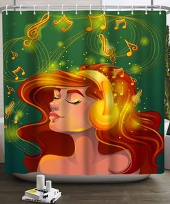 Headphones Music Notes Shower Curtain - African American Girl Bathroom Decor
