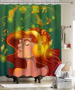 Headphones Music Notes Shower Curtain - African American Girl Bathroom Decor