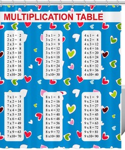 Heart Blue Shower Curtain - Multiple Tables Pattern