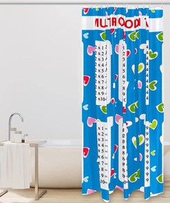 Heart Blue Shower Curtain - Multiple Tables Pattern