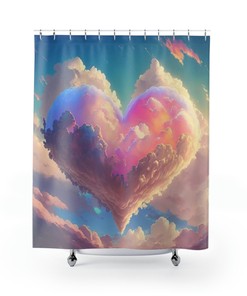 Heart Cloud Puffy Shower Curtain, Valentines Day Gift for Mom and Girls