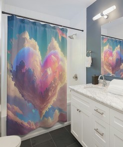 Heart Cloud Puffy Shower Curtain, Valentines Day Gift for Mom and Girls