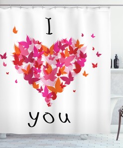 Heart Figure Love Print Butterfly Shower Curtain - Ideal For Romantic Bathroom Decor