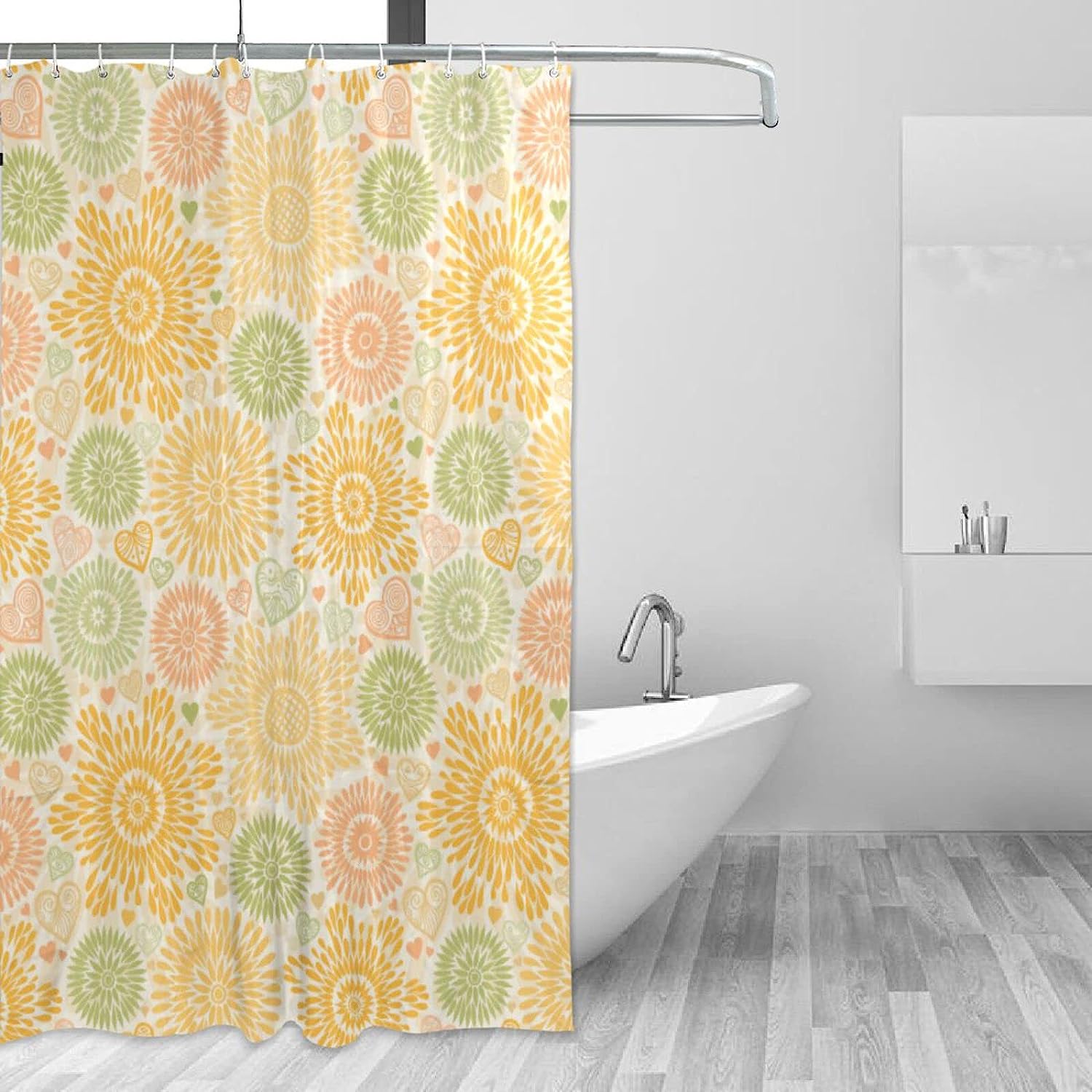 Heart Flower Colorful Shower Curtain - Waterproof Bath Curtain by WELLDAY