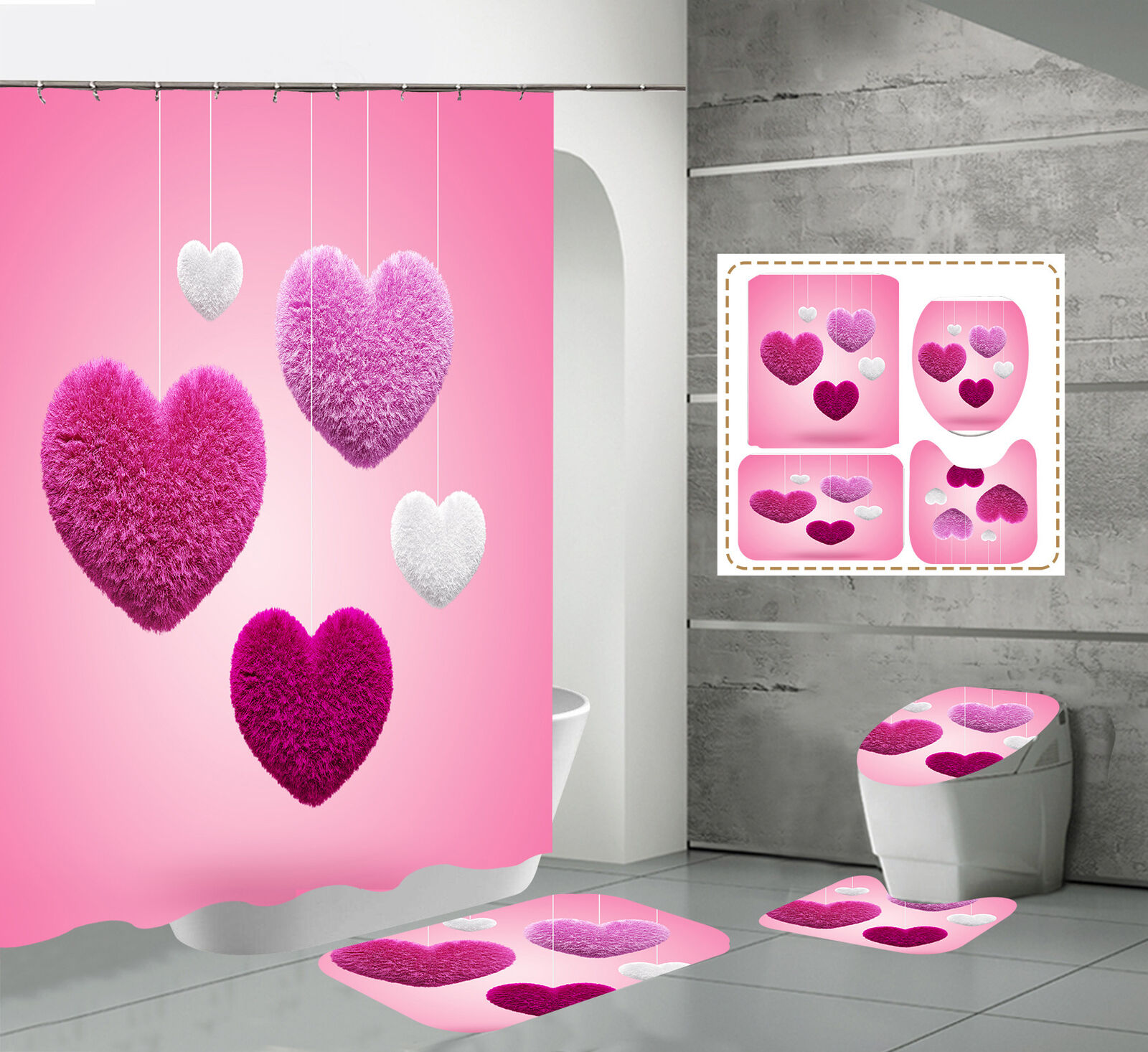 Heart Jewelry Waterproof Shower Curtain For Chic Bathroom