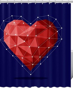 Heart Pattern Pink Geometric Shower Curtain, Minimalist Bathroom Decor