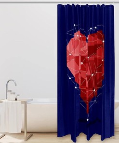 Heart Pattern Pink Geometric Shower Curtain, Minimalist Bathroom Decor