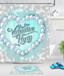 Heart Pearls Blue Light Spots Shower Curtain for Bathroom Decor on Valentine's Day