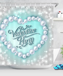 Heart Pearls Blue Light Spots Shower Curtain for Bathroom Decor on Valentine's Day