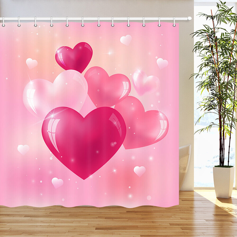 Heart Pink Balloon And Bees And Flowers Bathroom Decoration Shower Curtain With Cute Design - Image 2