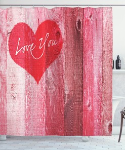 Heart Print Love Shower Curtain with Bathroom Fabric and Waterproof Design, Personalized Curtain Set