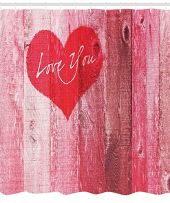 Heart Print Love Shower Curtain with Bathroom Fabric and Waterproof Design, Personalized Curtain Set