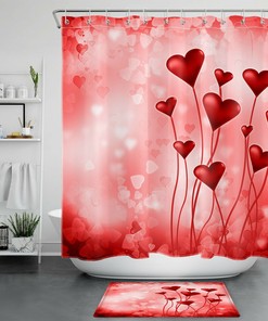Heart Printed Shower Curtain - Add Love And Charm To Your Bathroom - Waterproof And Durable