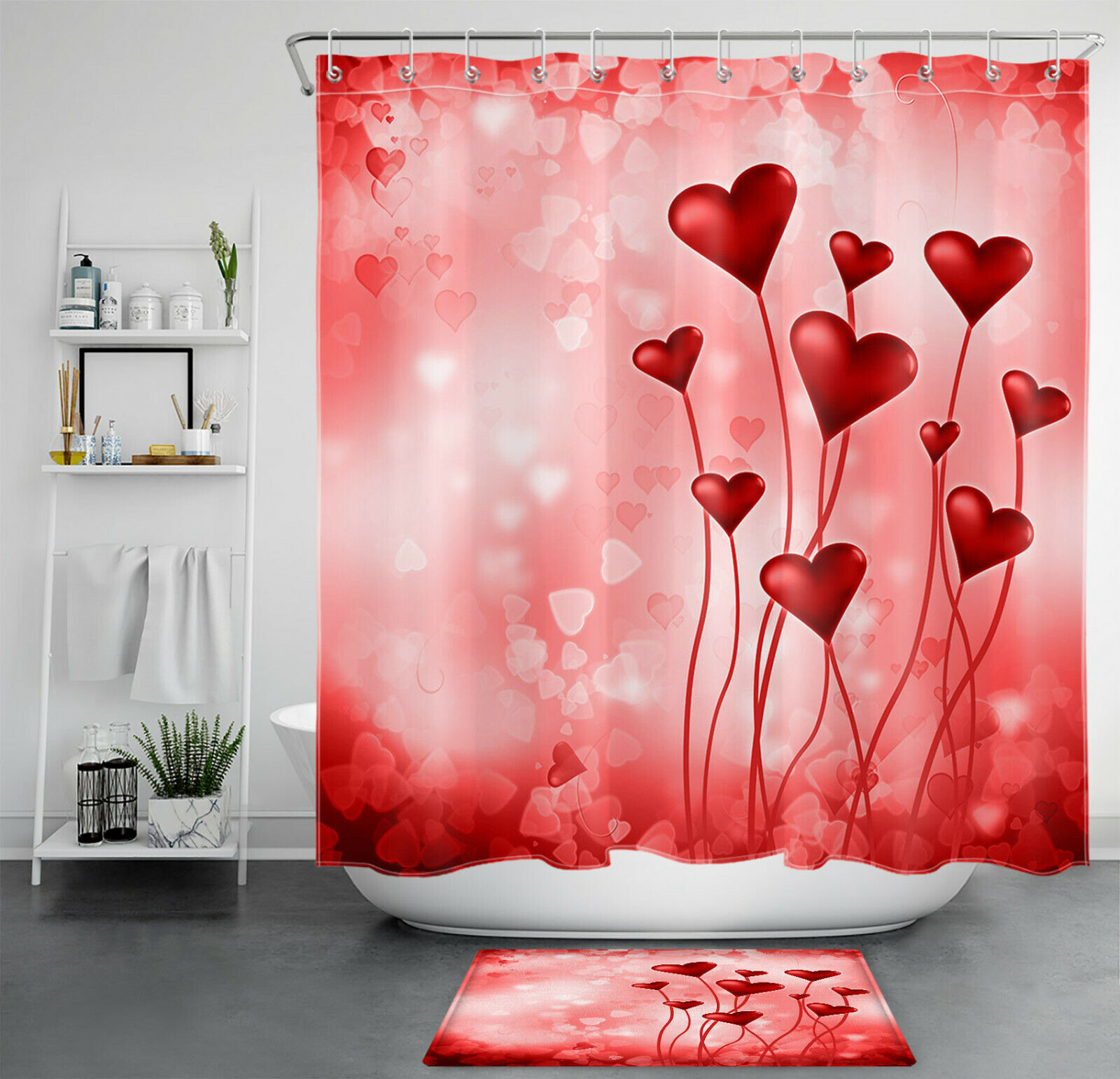 Heart Printed Shower Curtain - Add Love And Charm To Your Bathroom - Waterproof And Durable