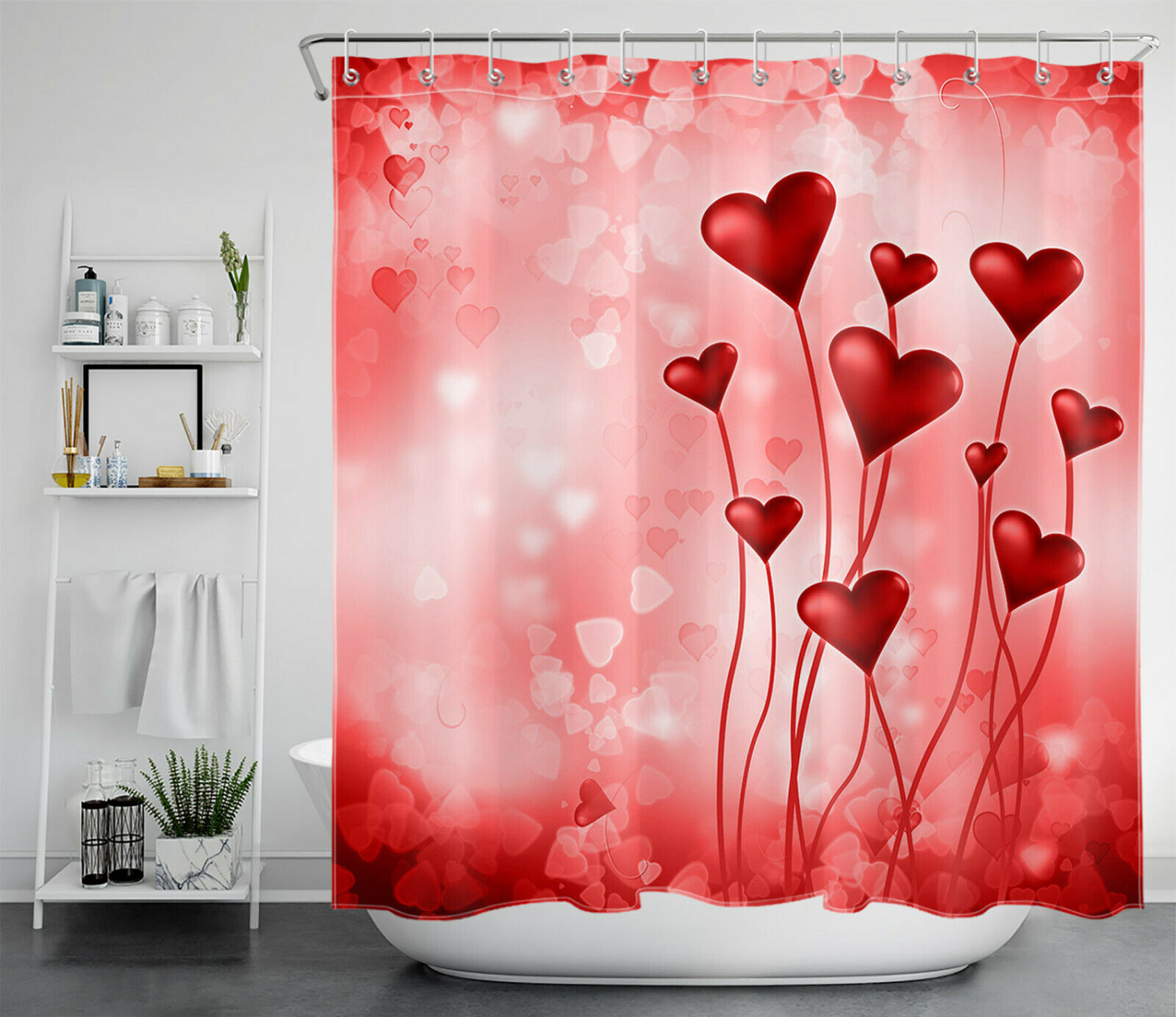 Heart Printed Shower Curtain - Add Love And Charm To Your Bathroom - Waterproof And Durable - Image 2
