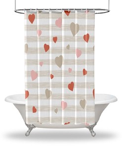Heart Printed Waterproof Shower Curtain For Valentine'S Day Bath