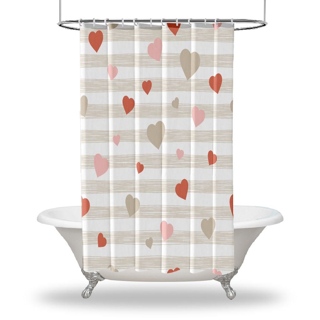 Heart Printed Waterproof Shower Curtain For Valentine'S Day Bath